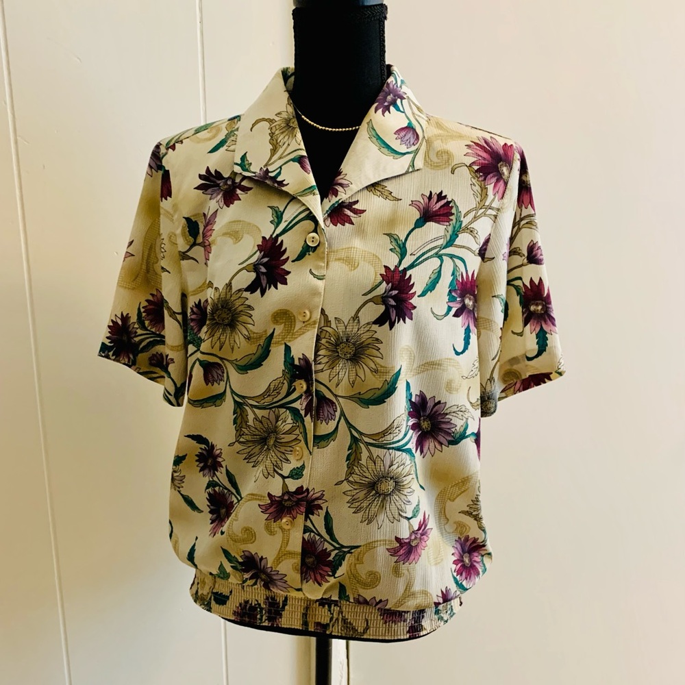 Vintage Alfred Dunner Beige Floral Blouse Size 10